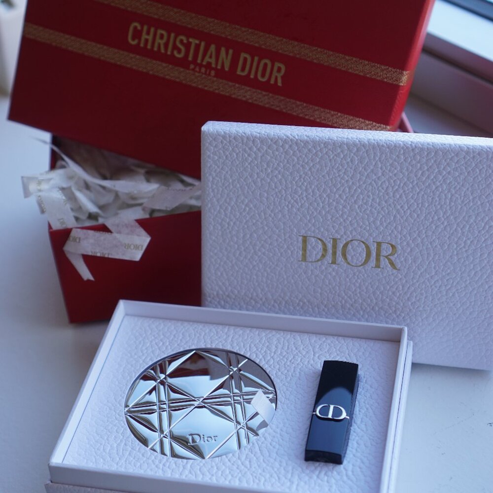 Dior Silver Pocket Mirror & Lipstick Ltd Ed in Lunar New Year Gift Box Set New